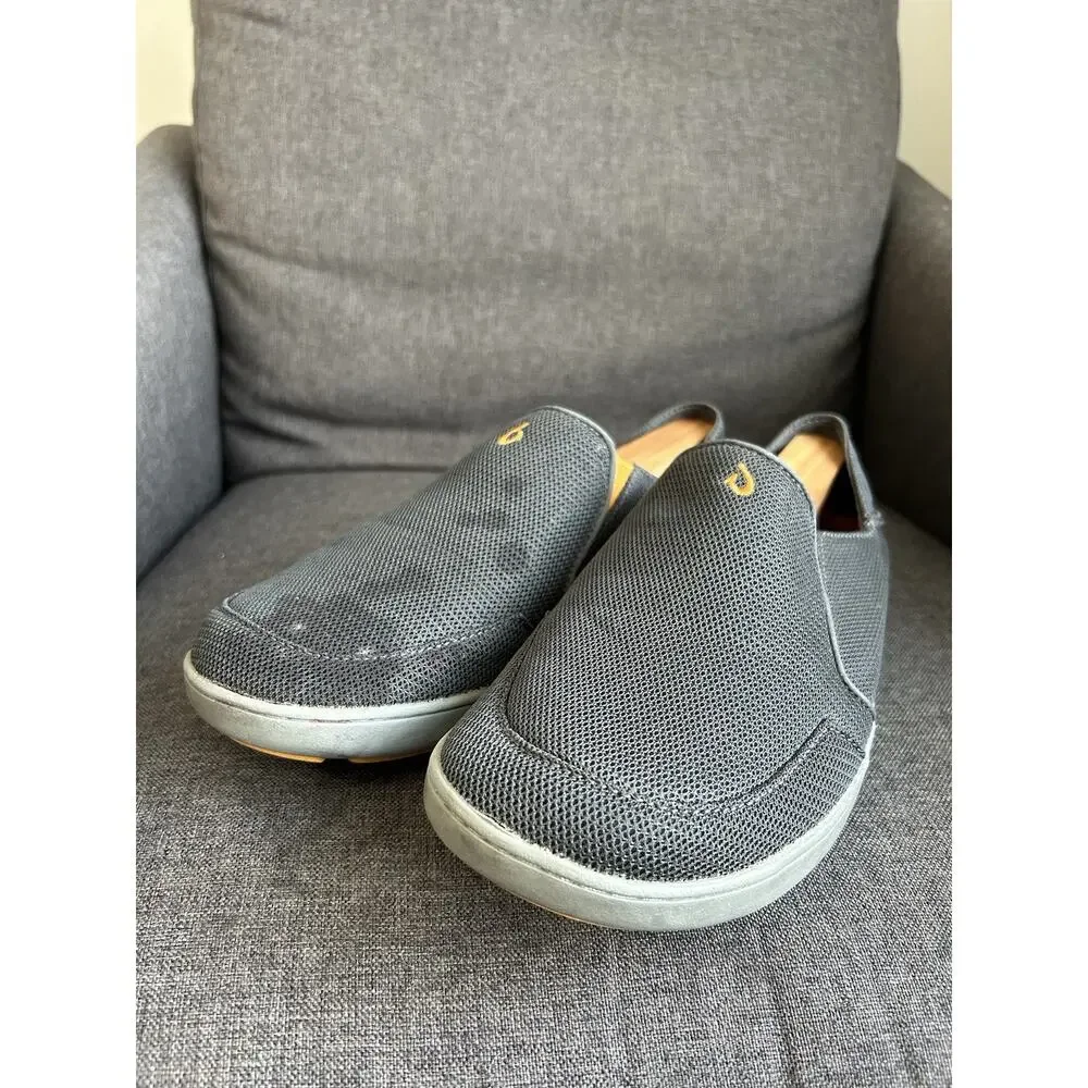 OluKai Mens 10 Nohea Mesh‎ Slip-On Stretch Sneaker Comfort Loafer Grey Orange